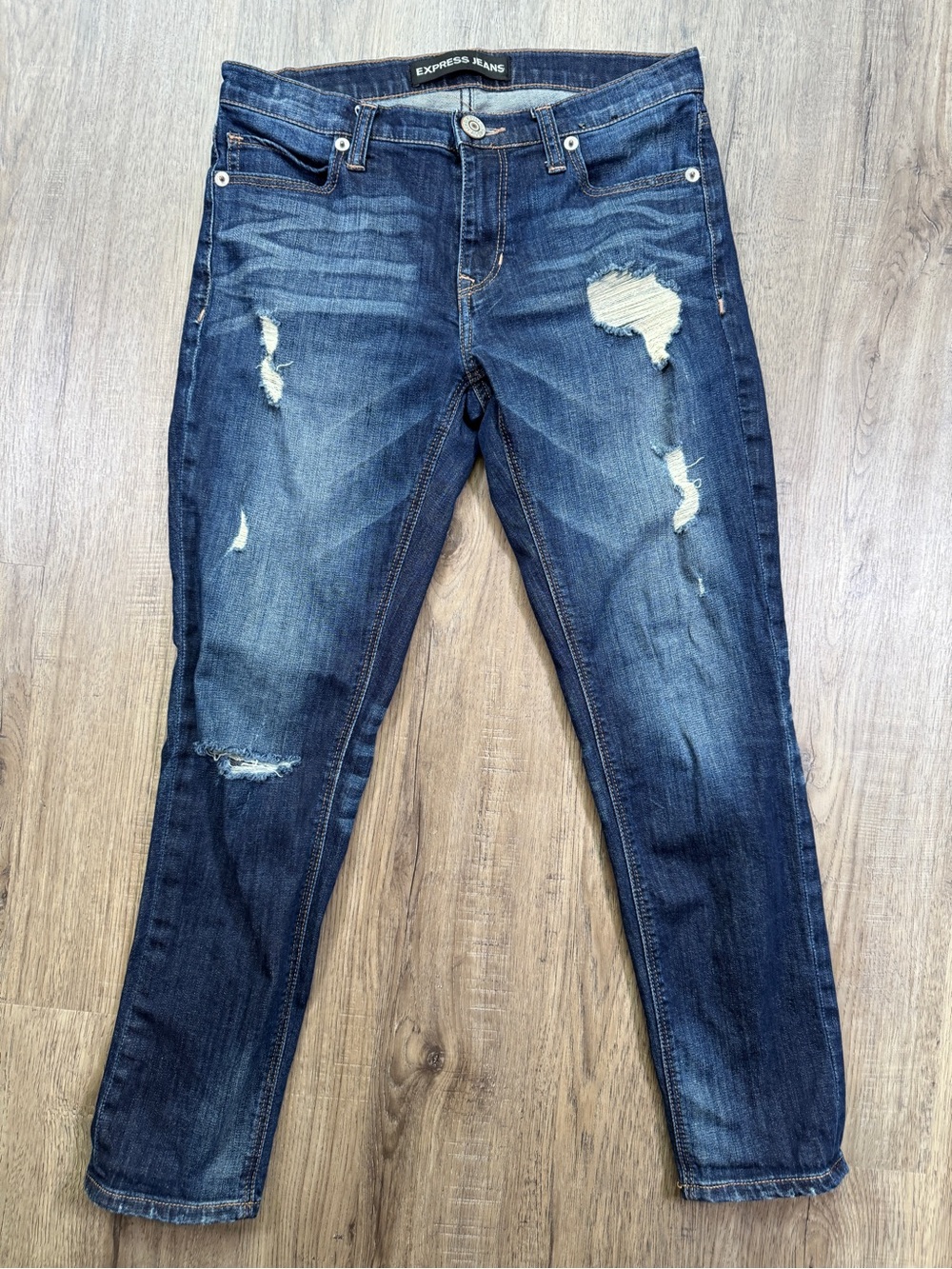 Express Jeans Girlfriend Distressed Skinny Dark Wash 0